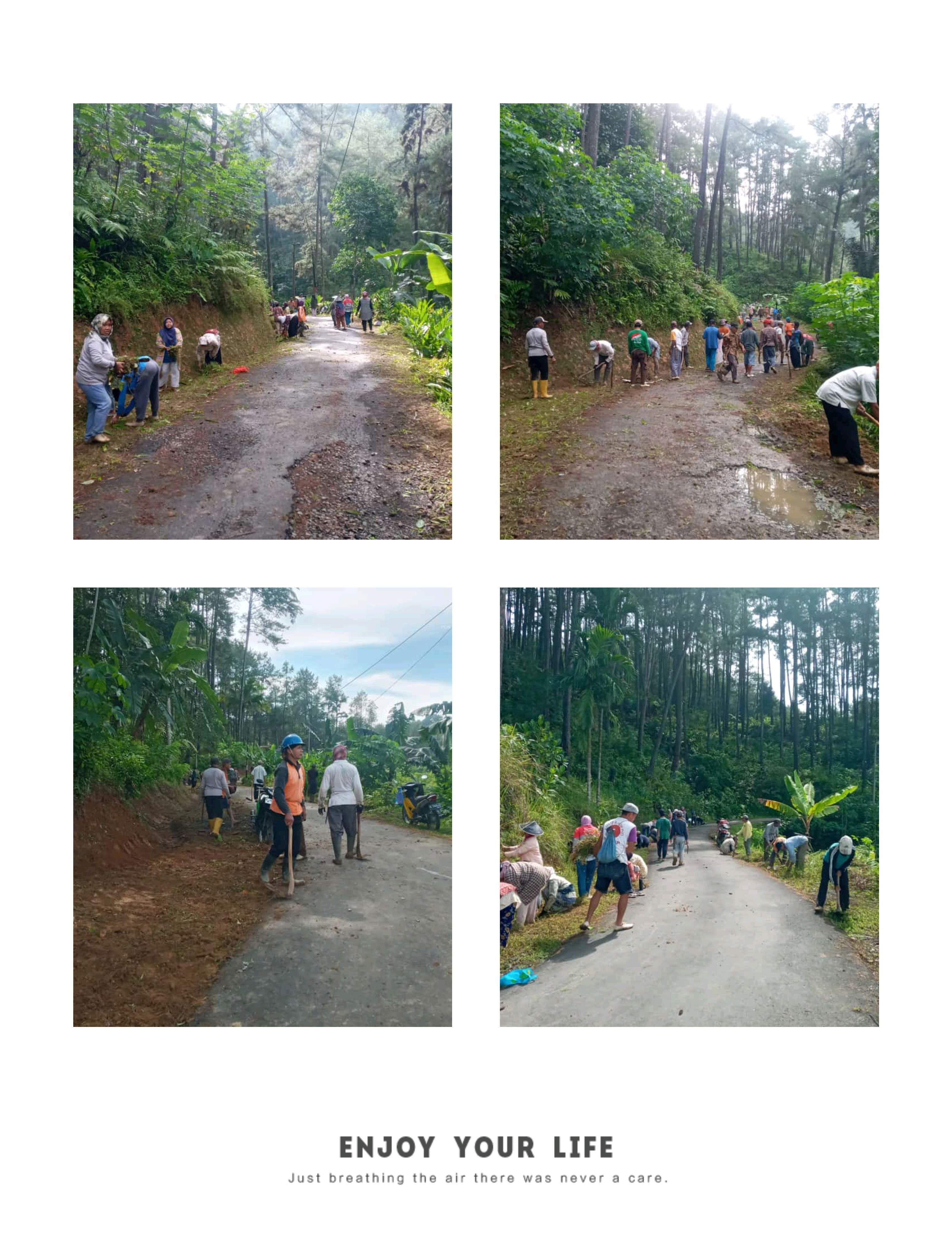 Masyarakat Desa Sidamulya Kerja bakti di jalan kabupaten